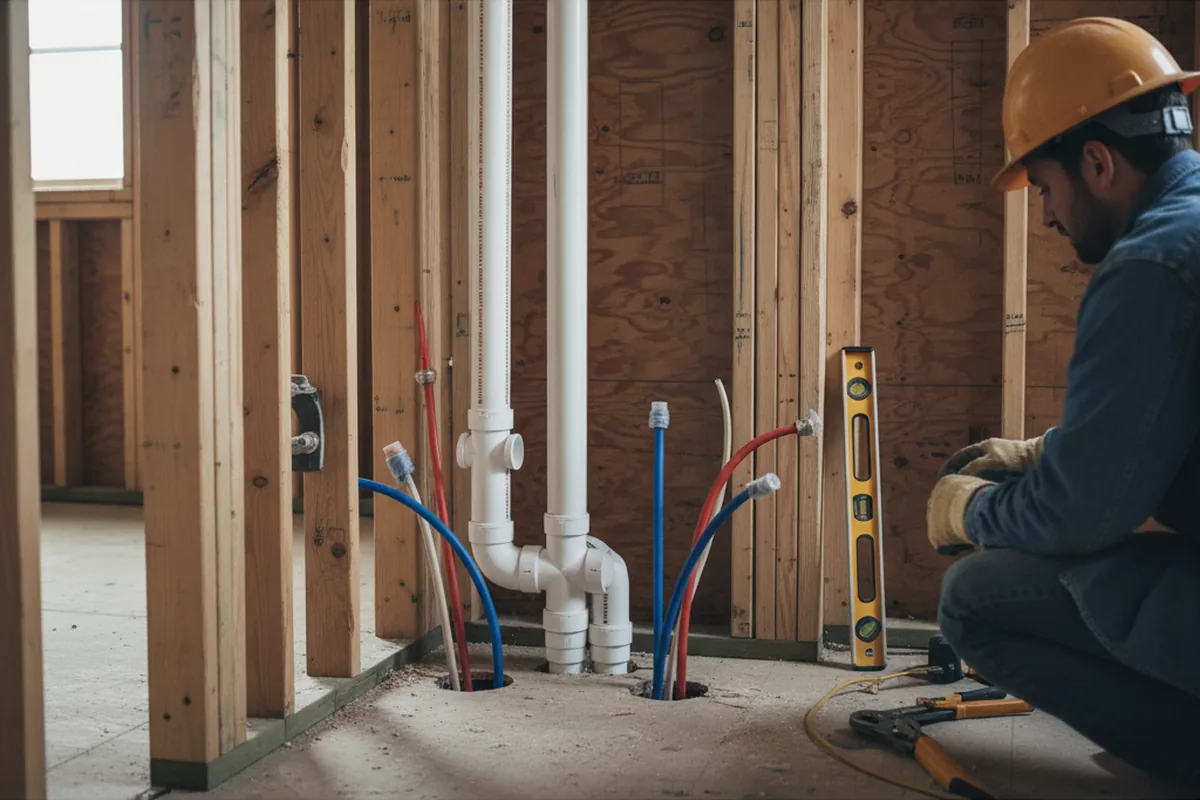 Drain and supply rough-in during Sump Pump Repair in Cherry Valley